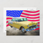 1955シボレーベルエア、アメリカ国旗 ポストカード (正面/裏面)