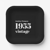 1955シンプルヴィンテージ名ブラック70th誕生日パーティー ペーパープレート (正面)
