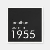 1955シンプル年生まれブラック70th Birthday Party スタンダードカクテルナプキン (正面)