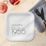 1955シンプル年生まれブラック70th Birthday Party ペーパープレート<br><div class="desc">1955シンプル年生まれブラック文字70th Birthday Party.シンプルエレガンス。お客様の要件に合わせて文字を容易にカスタマイズ</div>
