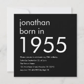 1955シンプル年生まれ70th Birthday Party Black 招待状 (正面)