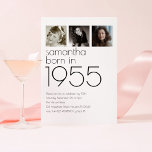 1955モダン年生まれ3枚写真70th Birthday Party 招待状<br><div class="desc">1955モダン年生まれ3枚の写真70th Birthday Party招待状。シンプルエレガンス。自分の要件に合わせて文字を簡単にカスタマイズし、サンプル画像を年齢の写真の3つに置き換え違うる。</div>