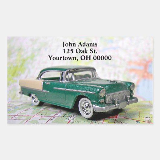 1955レトロ車の道路地図 長方形シール (正面)