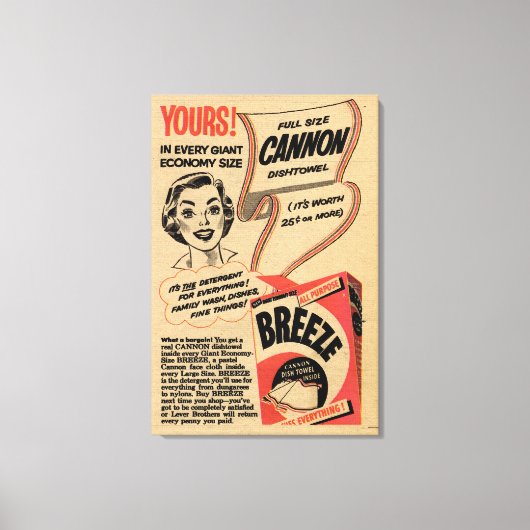 1955ヴィンテージ洗浄パウダー広告 キャンバスプリント (正面)