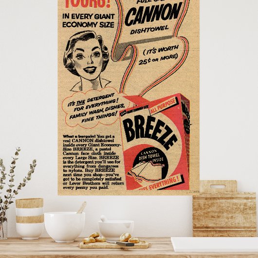 1955ヴィンテージ洗浄粉末の副拡張カンバ ポスター (キッチン)