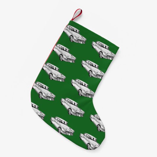 1955年のシボレーBel Airのクラシックカーのイラストレーション スモールクリスマスストッキング (正面 (吊り時))