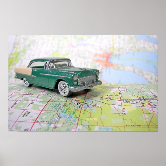 1955年の道路地図上の車 ポスター (正面)