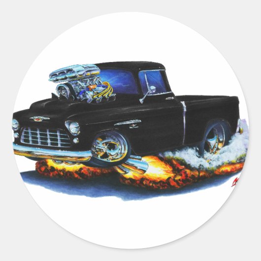 1955年のChevyの積み込みの黒のトラック ラウンドシール (正面)