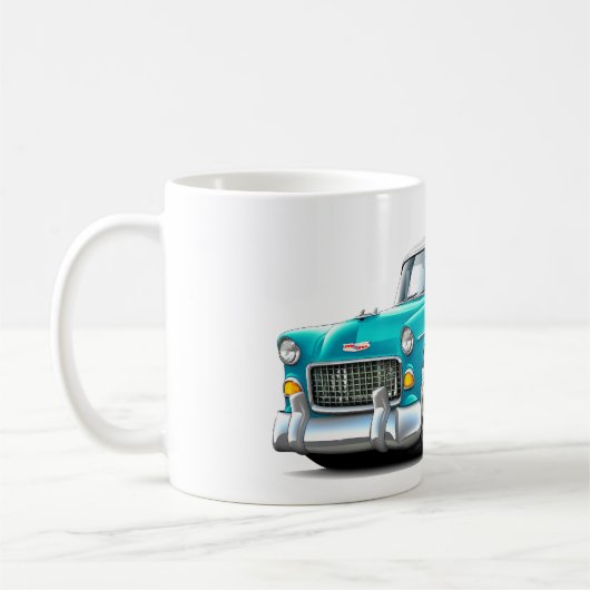 1955年のChevy Belairのターコイズ白の車 コーヒーマグカップ (左)
