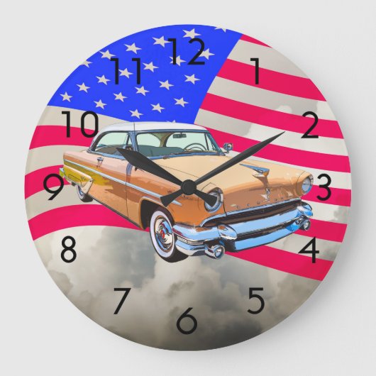 1955年型リンカーン・キャプリ アメリカ国旗 ラージ壁時計 (正面)