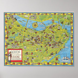 1955年 ビンテージ ボストン 絵地図 ポスター