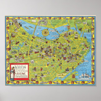 1955年 ビンテージ ボストン 絵地図 ポスター