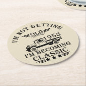 1955生まれ年のヴィンテージ誕生日プレゼント ラウンドペーパーコースター (アングル)