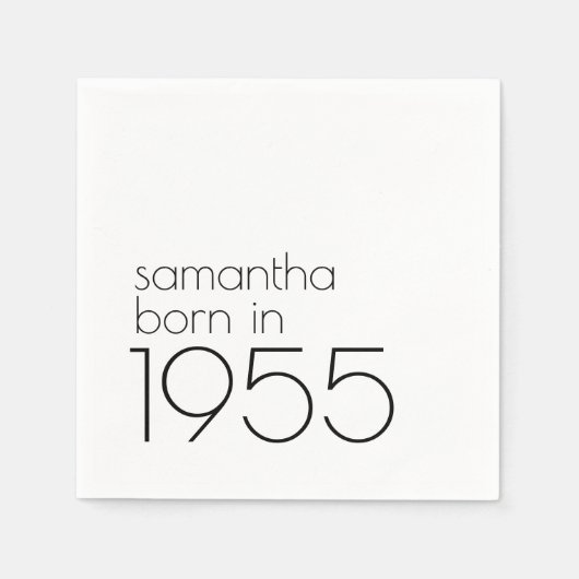 1955生まれ年ブラック70thバースデーパーティーのミニマル スタンダードカクテルナプキン (正面)