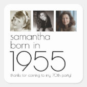 1955生まれ年3枚の写真70th Birthday Party 感謝してい スクエアシール (正面)