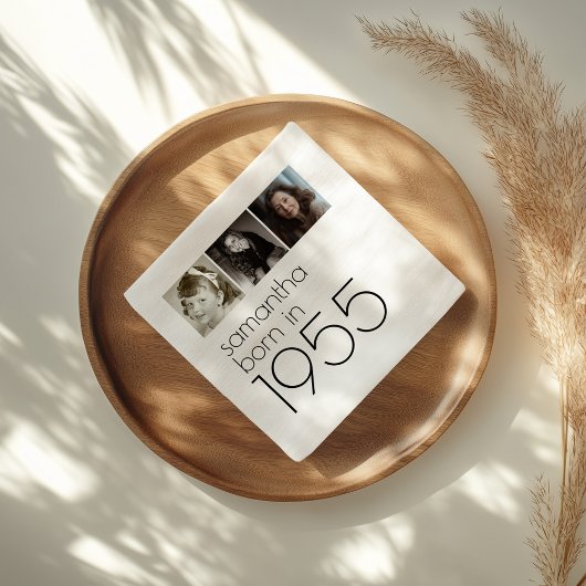 1955生まれ年3枚写真70th Birthday Party スタンダードカクテルナプキン