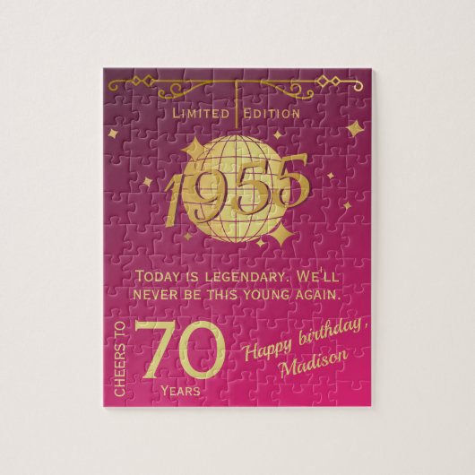 1955生まれ年70歳の誕生日パーティーギフトピンク ジグソーパズル (縦)