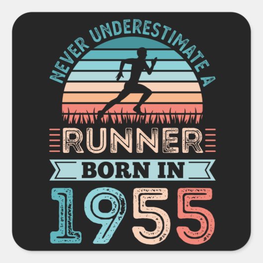 1955生まれ年70誕生日ギフトパパのランナー スクエアシール (正面)