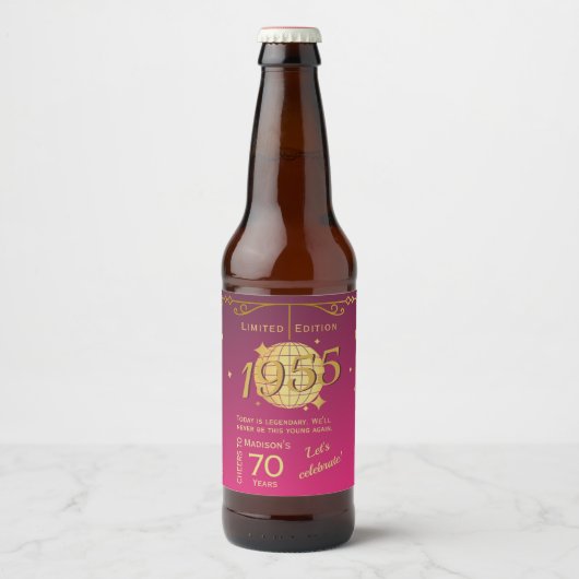 1955生まれ年70th birthday party pink beer Label ビールラベル (正面)