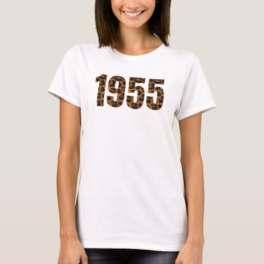 1955生まれ誕生日パーティーお祝いレオパード印刷 Tシャツ (正面)