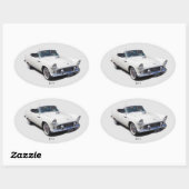 1955白いクラシック車のシール 楕円形シール (シート)