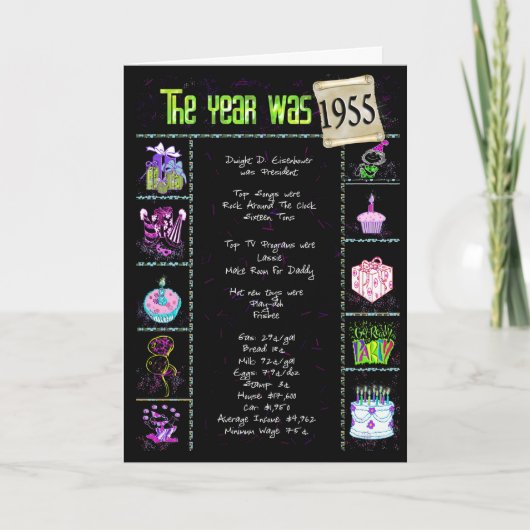 1955誕生日年おもしろい事実 カード (正面)