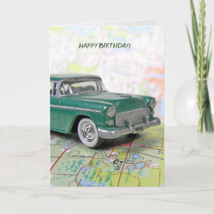 1955道路上の車誕生日 カード