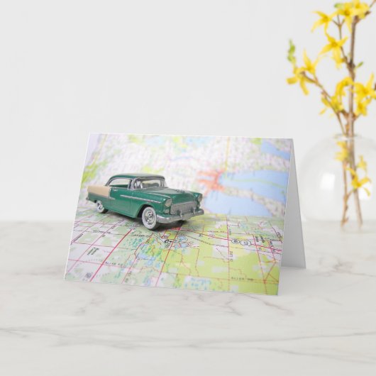 1955道路地図の車 カード (黄色い花)