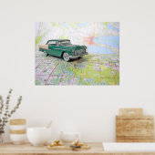 1955道路地図の車 ポスター (キッチン)