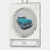 1955青と白のクラシックカーバナーオーナメント シルバープレートバナーオーナメント (左)