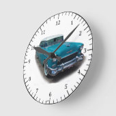1955青と白のクラシック車の時計 ラウンド壁時計 (傾斜)