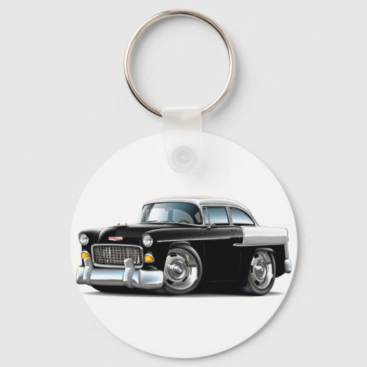 1955 Chevy Belairブラックホワイトカー キーホルダー (正面)