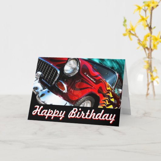 1955 Chevy V6 改造 カード (黄色い花)