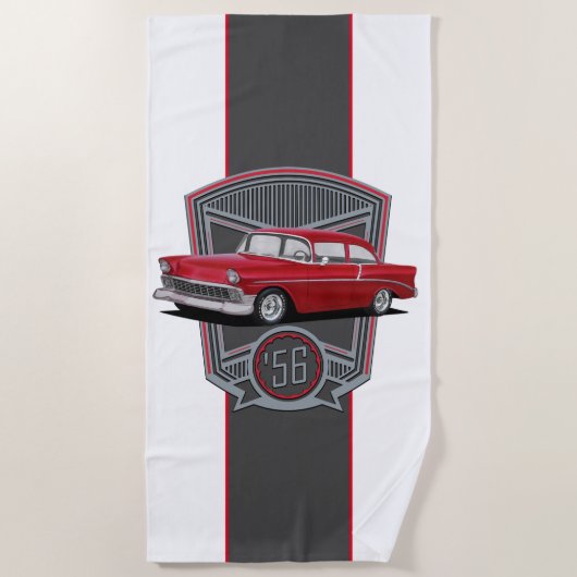 1956クラシックアメリカ車 ビーチタオル (正面)