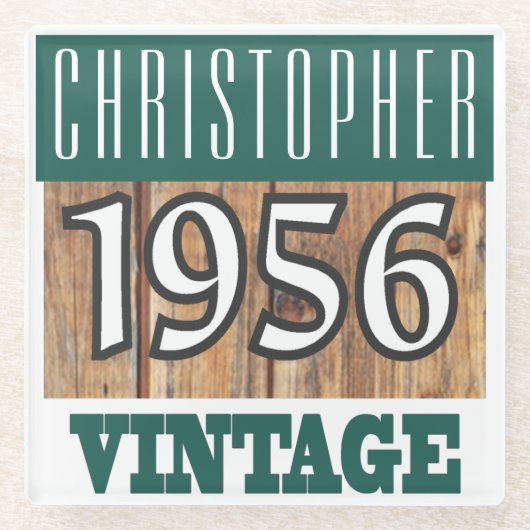 1956年の名前のヴィンテージガラスコースター ガラスコースター (正面)