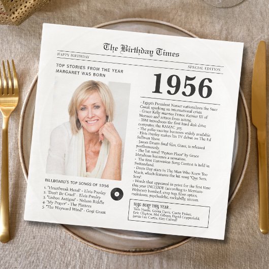 1956年の新聞の誕生日のペーパーナプキン