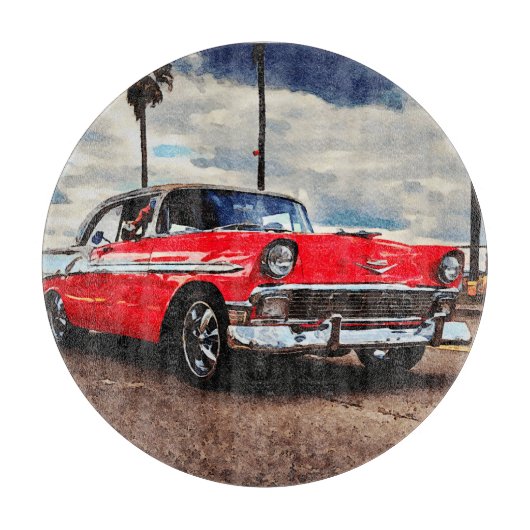 1956年の水彩アートChevrolet Bel Air カッティングボード (正面)