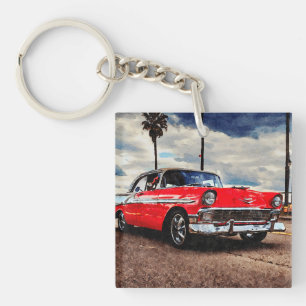 1956年の水彩アートChevrolet Bel Air キーホルダー