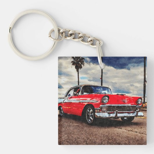 1956年の水彩アートChevrolet Bel Air キーホルダー (正面)