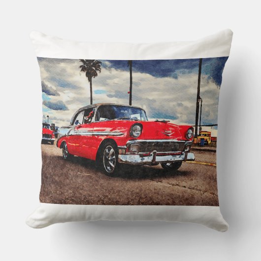 1956年の水彩アートChevrolet Bel Air クッション (正面)