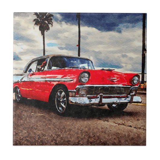 1956年の水彩アートChevrolet Bel Air タイル (正面)
