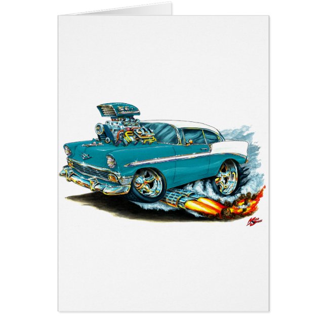 1956年のChevy 150-210のティール（緑がかった色）車 (正面)