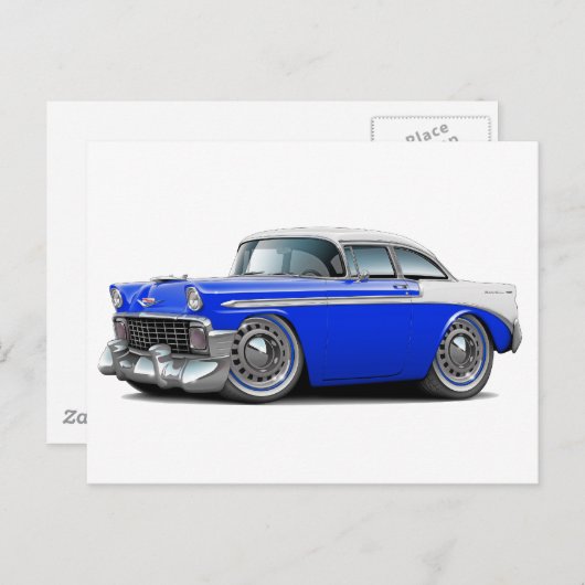 1956年シボレー・ベレア・青と白の車 ポストカード (正面/裏面)