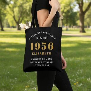 1956年生まれ70歳の誕生日 ブラックゴールド 女性用 名入れギフト トートバッグ