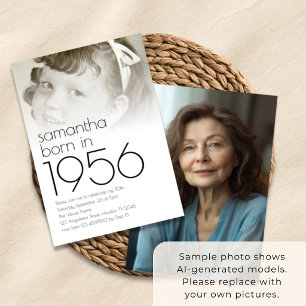 1956年生まれ オーバーレイ 2枚の写真 70歳の誕生日パーティー 招待状