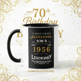 1956年生まれ 70歳の誕生日 ブラック ヴィンテージ 名前入り マグカップ