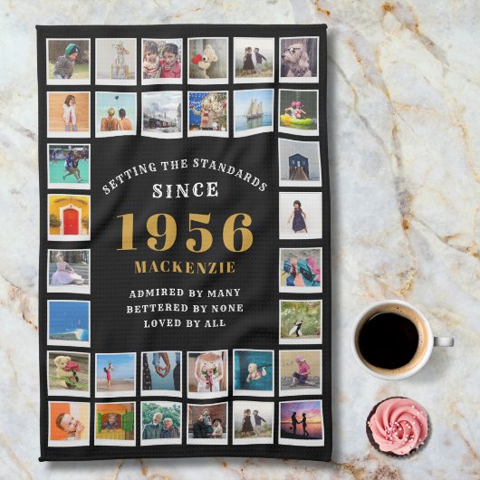 1956年 70歳の誕生日 家族の思い出フォトコラージュ キッチンタオル