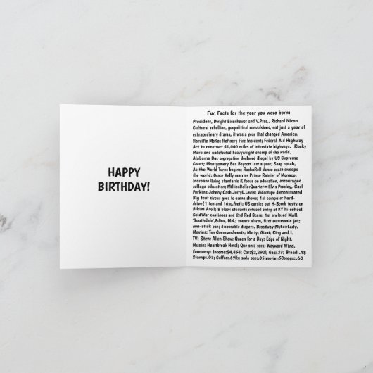 1956生まれ年の誕生日おもしろい事実 カード (内部)