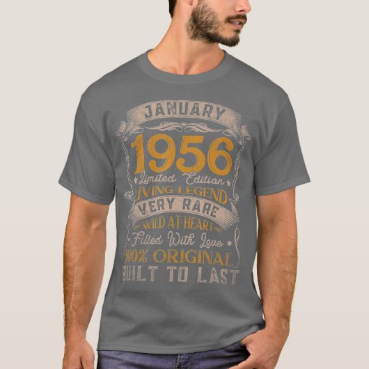 1956生まれ年1月のヴィンテージ65番目の誕生日ギフト Tシャツ (正面)