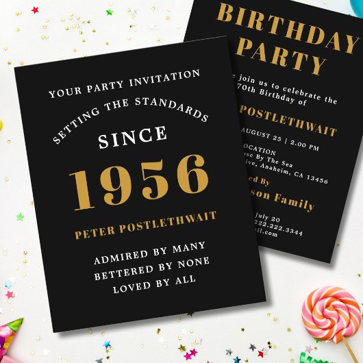1956 Budget 70th Birthday Invitation Black Gold チラシ